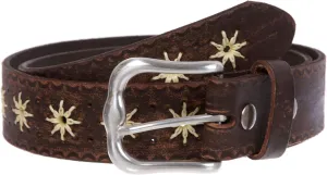 1 1/2" (38 mm) Snap on Western Vintage Embossed Sunflower Leather Belt