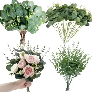 100 Pcs 3 Kinds Mixed Artificial Silver Dollar Eucalyptus Leaves Picks, Faux Eucalyptus Stems Sprays for DIY Bouquets Floral Arrangement Wedding Home Farmhouse Decor