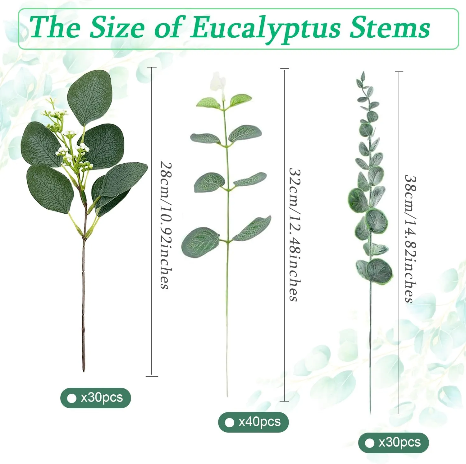 100 Pcs 3 Kinds Mixed Artificial Silver Dollar Eucalyptus Leaves Picks, Faux Eucalyptus Stems Sprays for DIY Bouquets Floral Arrangement Wedding Home Farmhouse Decor