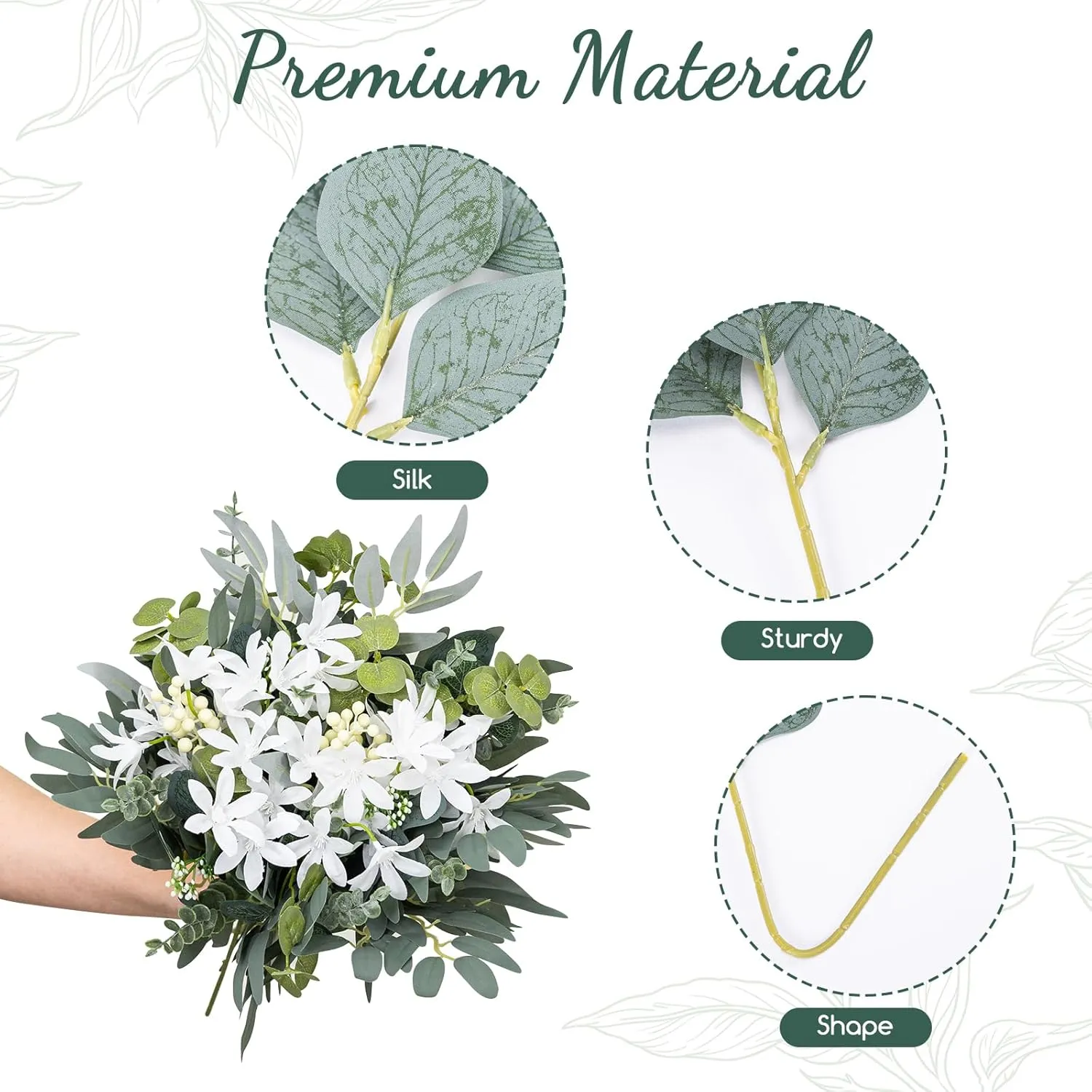 100Pcs 6 Kinds Mixed Artificial Eucalyptus Leaves Stems Bulk, Fake Silver Dollar Eucalyptus Leaves Bundle, Faux Plants Greenery for Wedding DIY Bouquet Floral Arrangement Party Decor Outdoor Indoor
