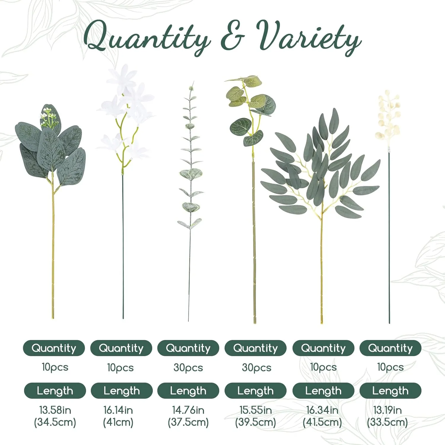 100Pcs 6 Kinds Mixed Artificial Eucalyptus Leaves Stems Bulk, Fake Silver Dollar Eucalyptus Leaves Bundle, Faux Plants Greenery for Wedding DIY Bouquet Floral Arrangement Party Decor Outdoor Indoor