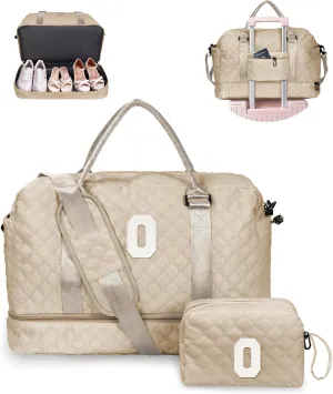 12 13 14 15 16 Years Old Girl Gifts, Kids Travel Bags with Shoe Compartment, Personalized Weekender Bag, Monogram Overnight Bag for Women, Letter Travel Bag with Makeup Bag (Letter O)