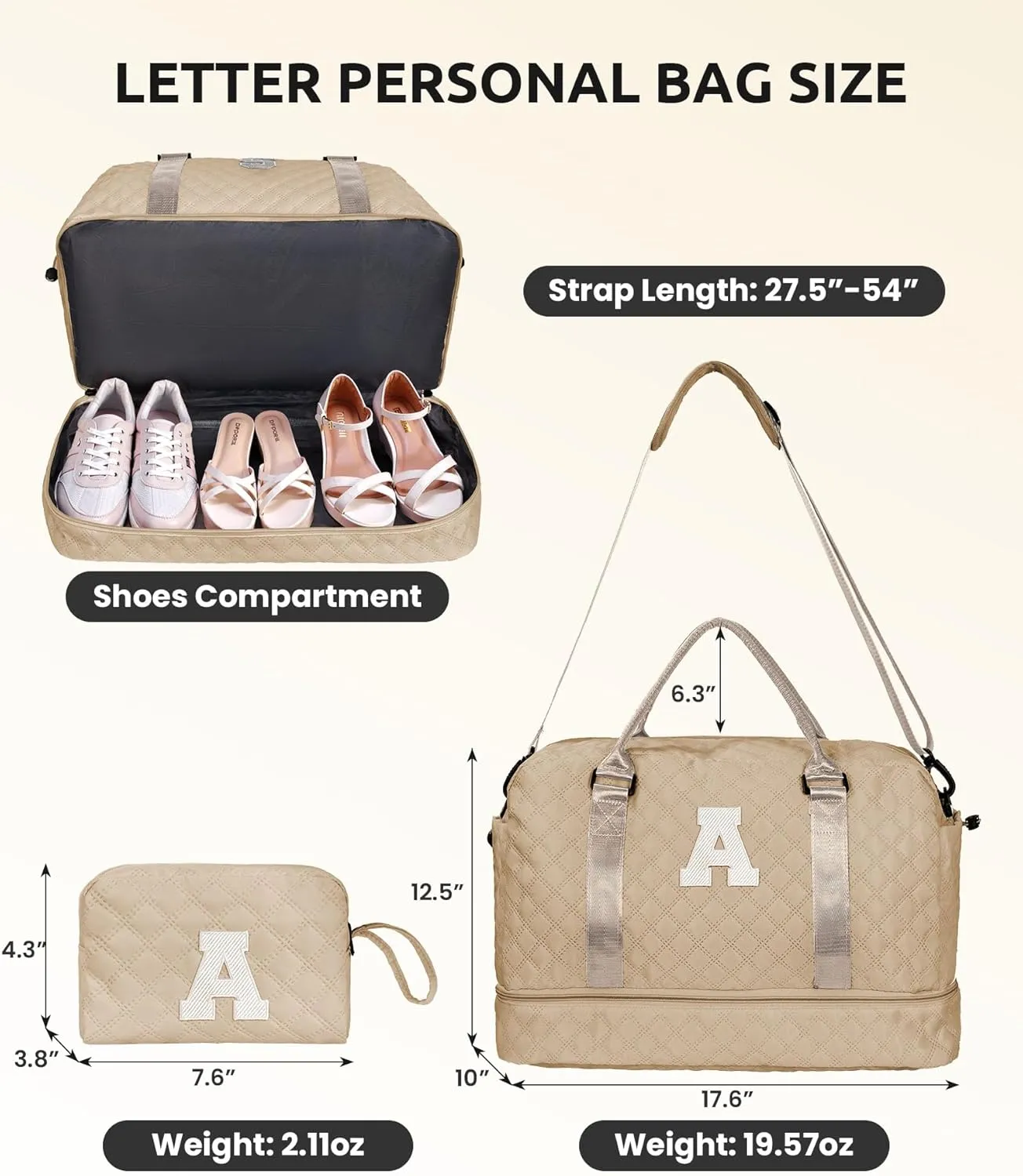 12 13 14 15 16 Years Old Girl Gifts, Kids Travel Bags with Shoe Compartment, Personalized Weekender Bag, Monogram Overnight Bag for Women, Letter Travel Bag with Makeup Bag (Letter O)