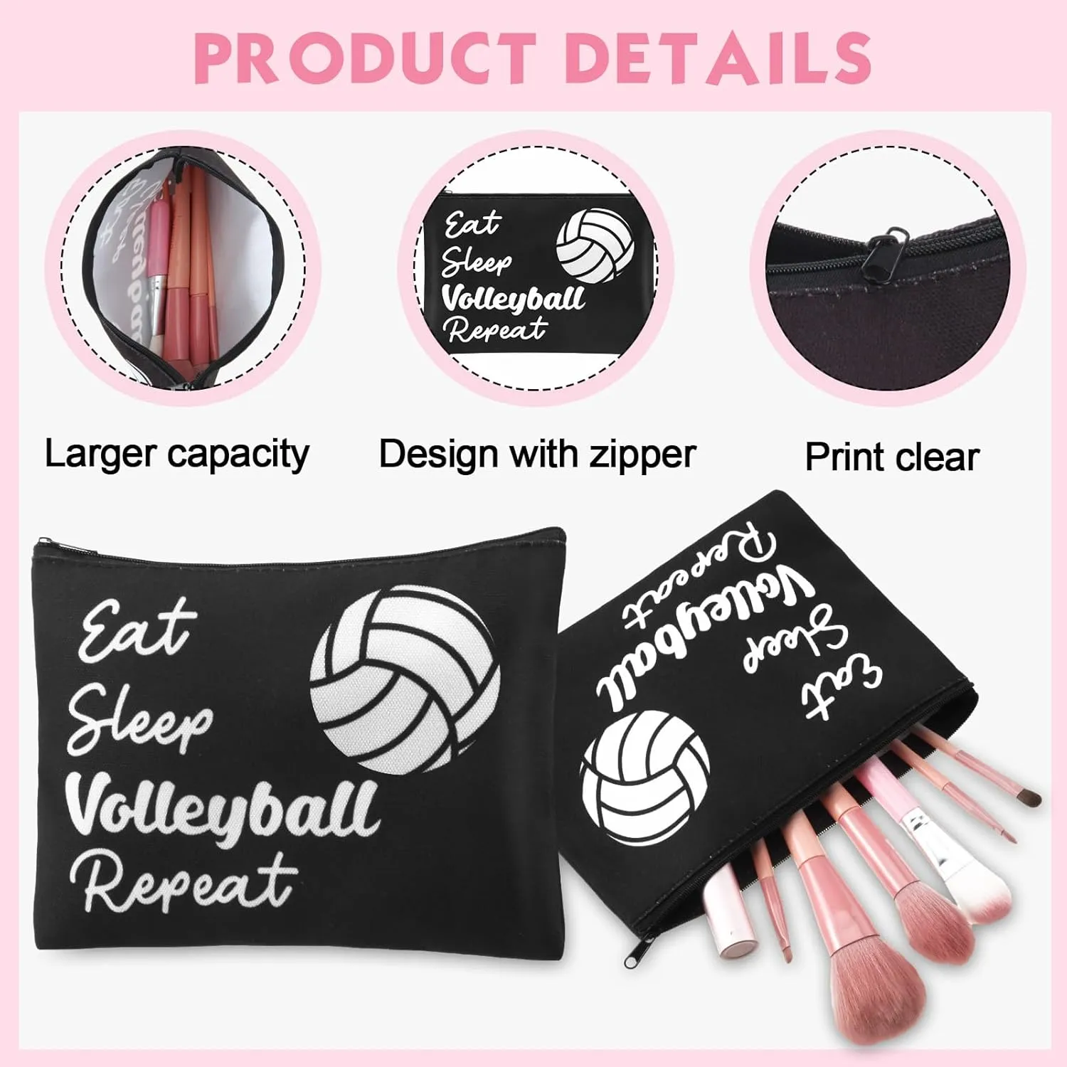 12 Pcs Makeup Bag Cosmetic Bag Gifts for Women Portable Canvas Zipper Pouch Travel Toiletry Organizer Case for Women Team Party Favors(Volleyball)