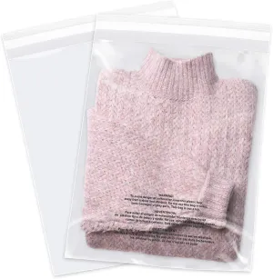 12" x 15" (100 Count) - Clear Poly Bags with Suffocation Warning Self Seal for Packaging, Shirts, Clothing & FBA - Permanent Adhesive