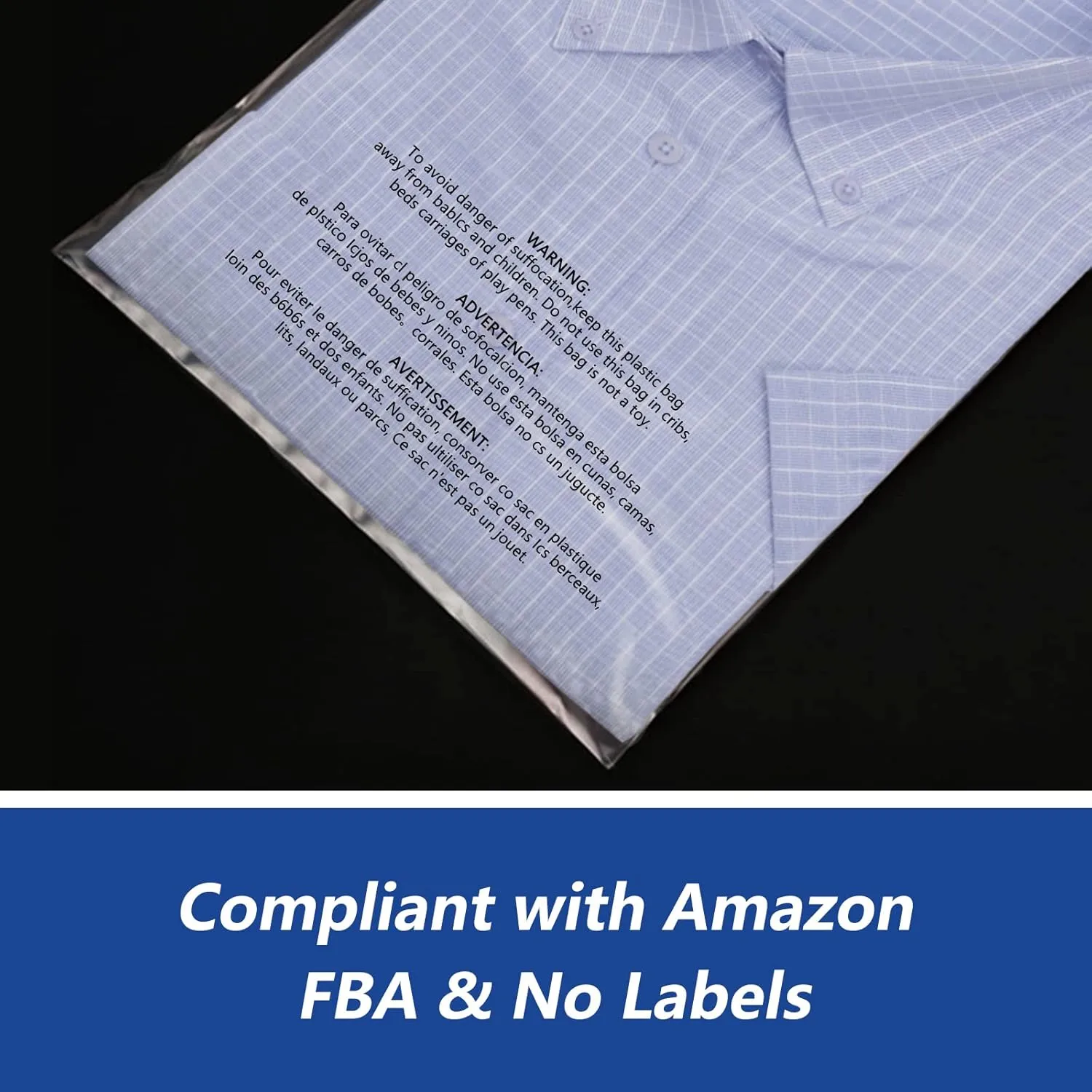 12" x 15" (100 Count) - Clear Poly Bags with Suffocation Warning Self Seal for Packaging, Shirts, Clothing & FBA - Permanent Adhesive