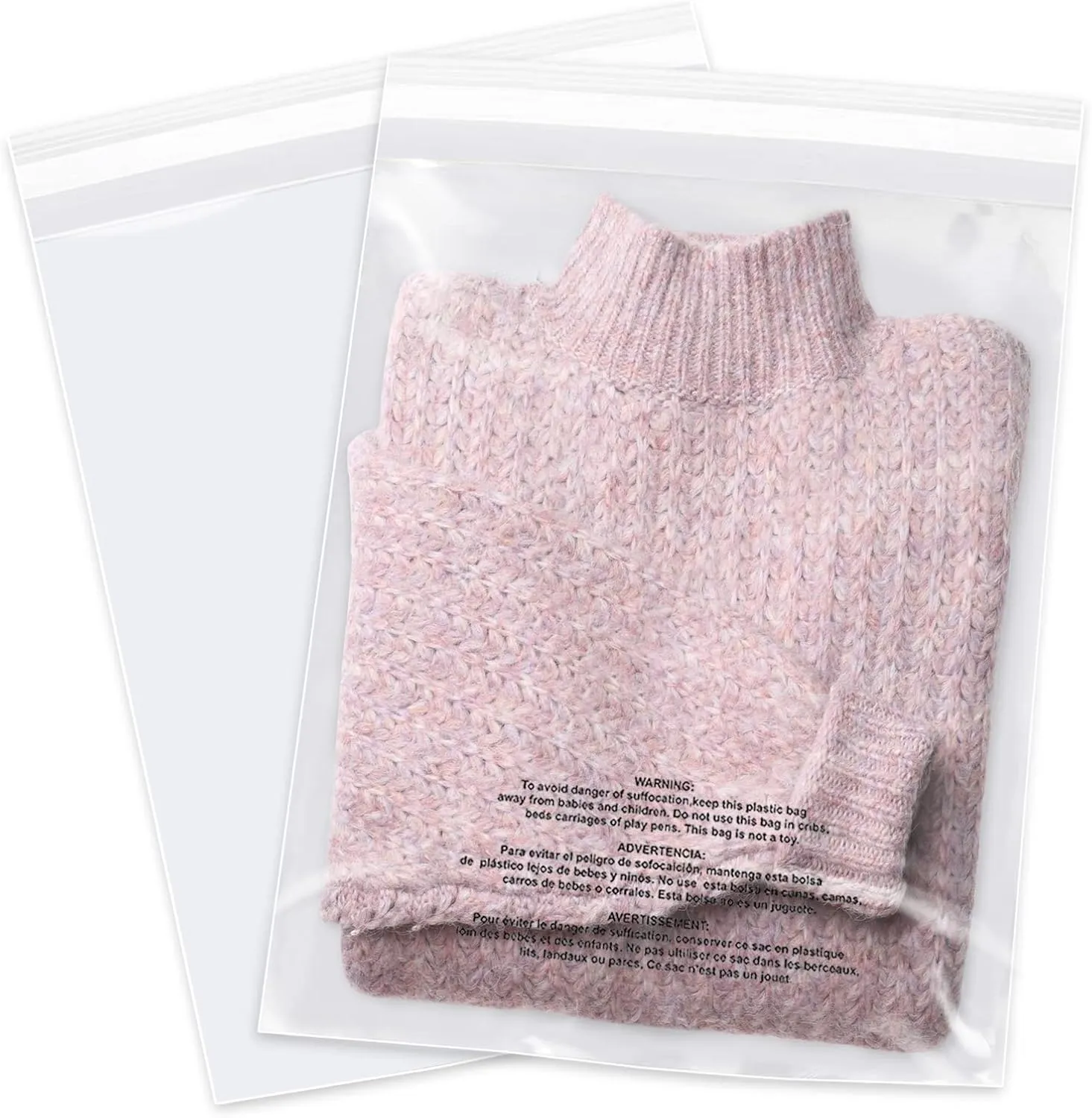 12" x 15" (100 Count) - Clear Poly Bags with Suffocation Warning Self Seal for Packaging, Shirts, Clothing & FBA - Permanent Adhesive