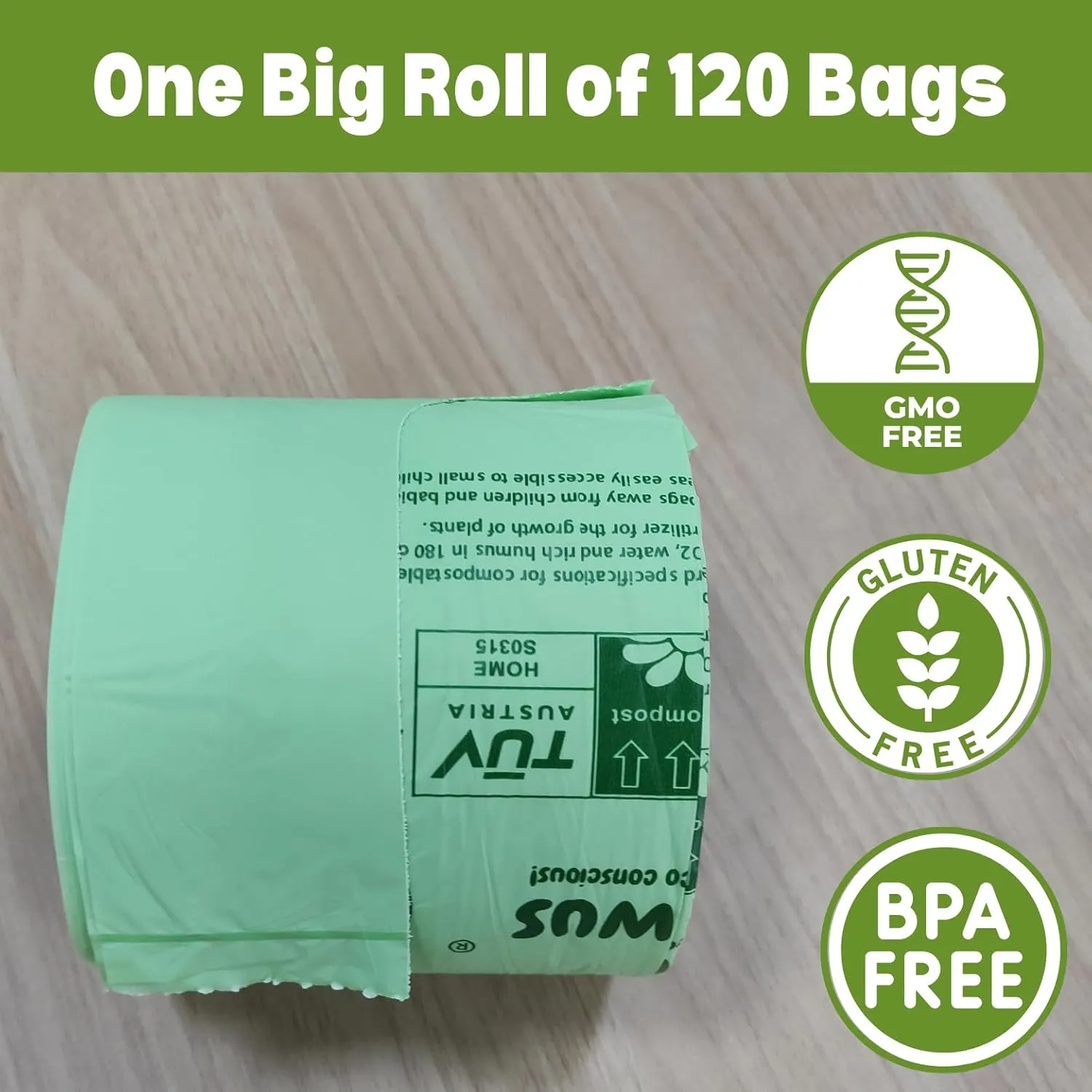 1.6 Gallon 100% Compostable Bags Handle Tie (120 Bags) Small Disposable Compost Trash Bags Food Scrap Garbage Bags US BPI Certified TUV OK Compost Home Certified Meeting ASTM D6400 (120 ct.)