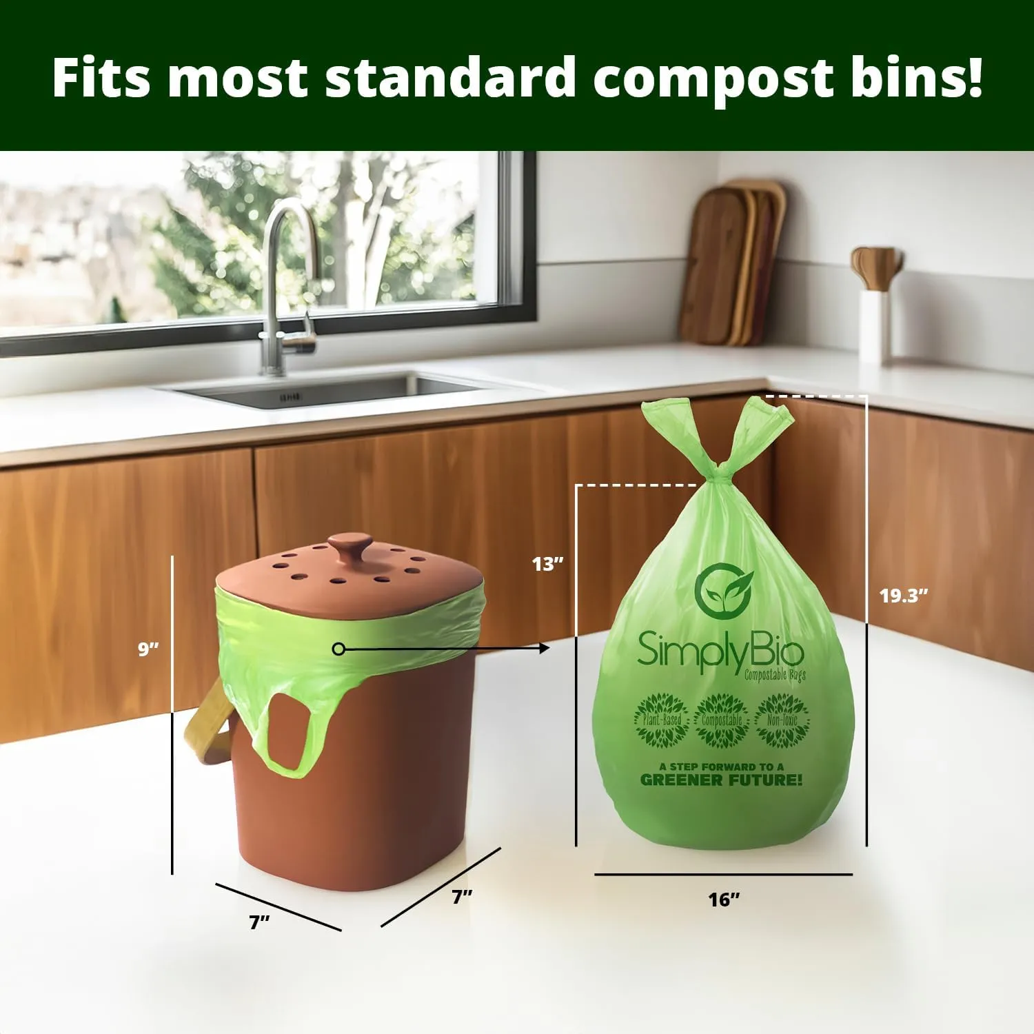 1.6 Gallon Compostable Trash Bags Liners Handle, Heavy Duty Extra Thick 0.6 Mil, 6.06 Liter, 50 Bags, Small Kitchen Food Scrap Waste Bag, ASTM D6400, US BPI and OK Compost Home Certified