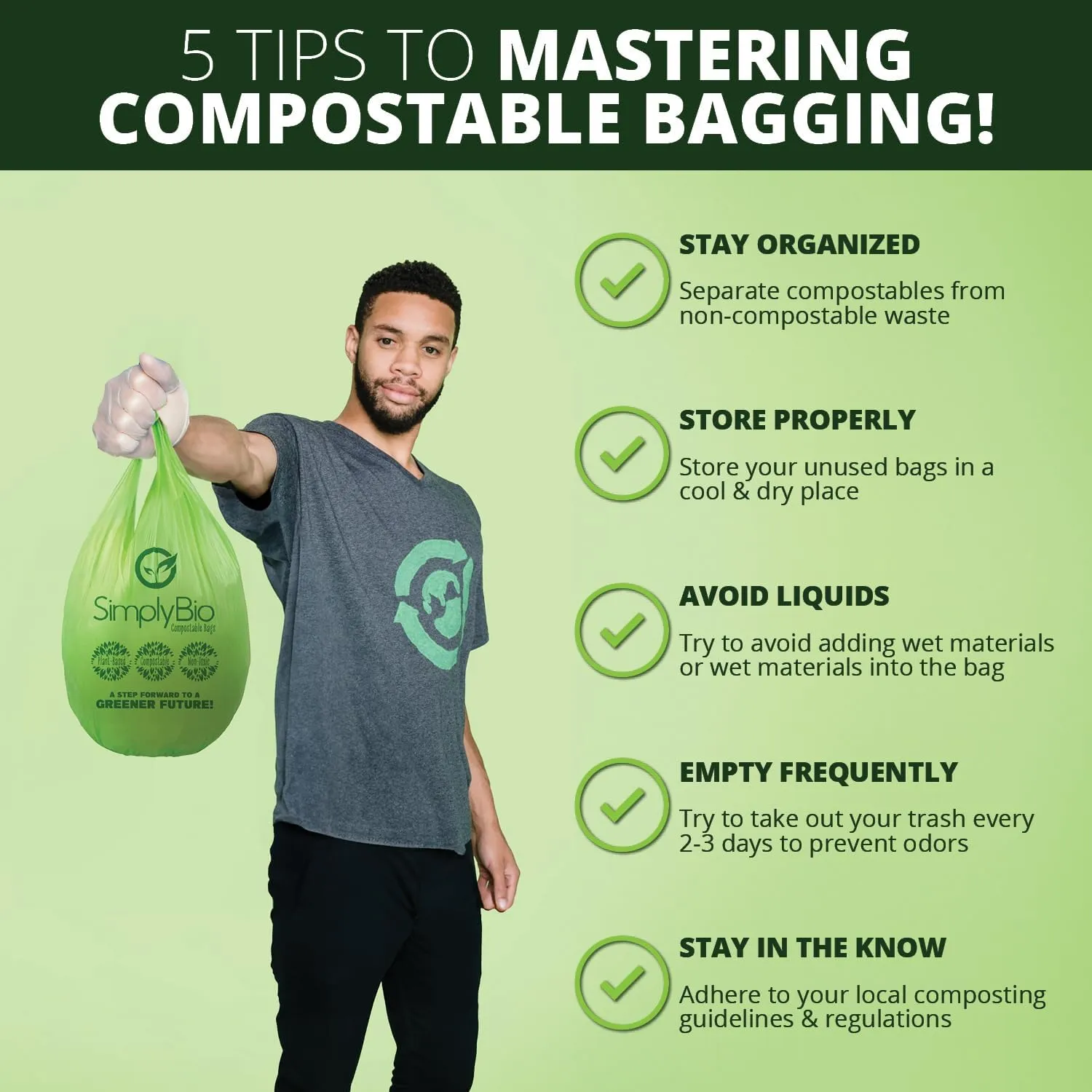 1.6 Gallon Compostable Trash Bags Liners Handle, Heavy Duty Extra Thick 0.6 Mil, 6.06 Liter, 50 Bags, Small Kitchen Food Scrap Waste Bag, ASTM D6400, US BPI and OK Compost Home Certified