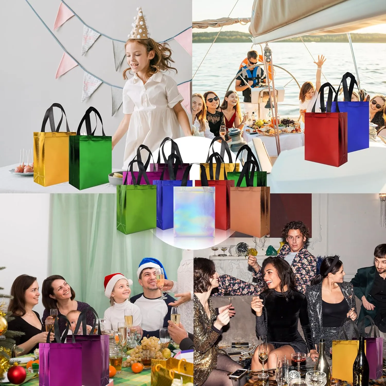 18 Pcs Multicolor Small Gift Bags Bulk, 8 x 3.9 x 9.8 In Glossy Non-woven Party Bags, Reusable Goodie Bag with Sturdy Base for Birthday, Wedding, Party, Holiday- 9 Colors