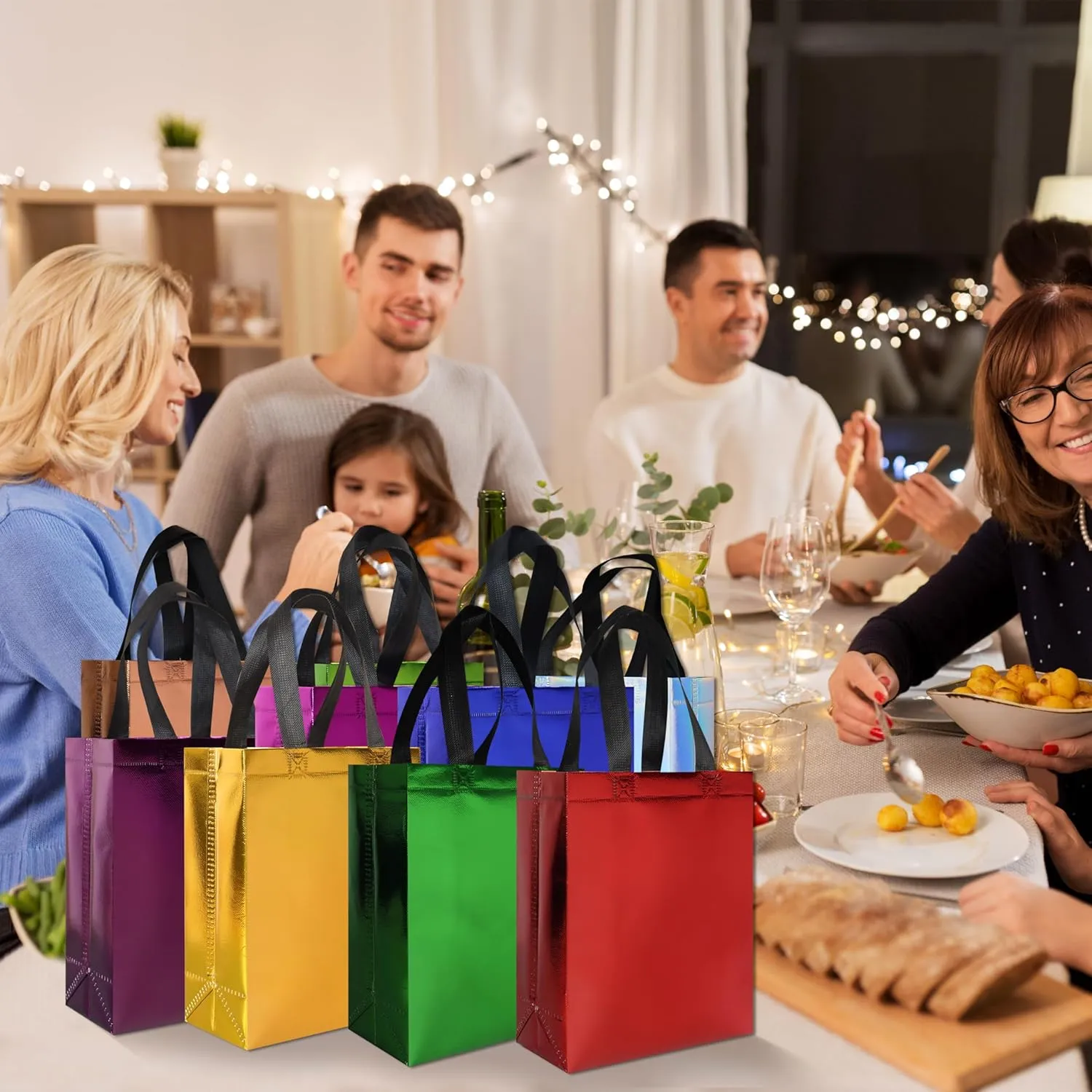 18 Pcs Multicolor Small Gift Bags Bulk, 8 x 3.9 x 9.8 In Glossy Non-woven Party Bags, Reusable Goodie Bag with Sturdy Base for Birthday, Wedding, Party, Holiday- 9 Colors