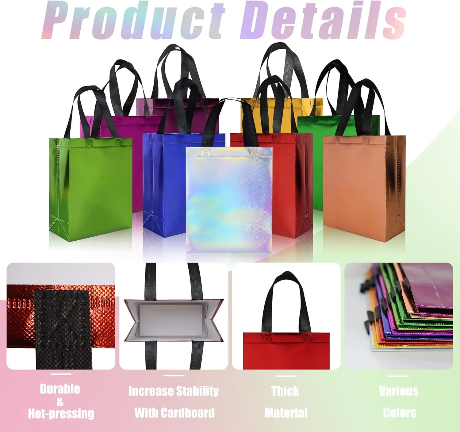 18 Pcs Multicolor Small Gift Bags Bulk, 8 x 3.9 x 9.8 In Glossy Non-woven Party Bags, Reusable Goodie Bag with Sturdy Base for Birthday, Wedding, Party, Holiday- 9 Colors