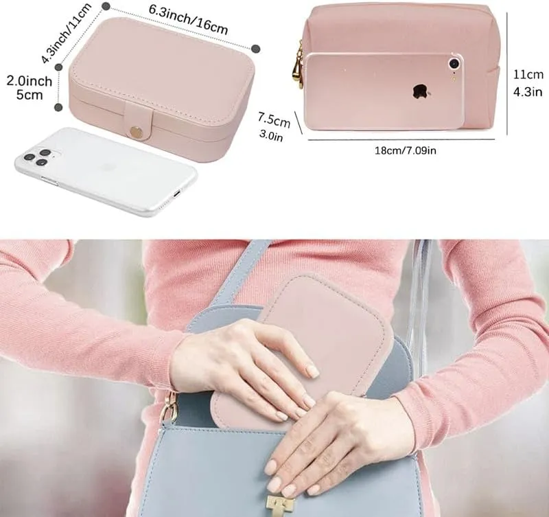 2-In-1 Initial Floral Monogram Personalized Name Jewelry Box and Makeup Bag Set Gift For Mother Bridesmaids Friends Teachers(pink-O)