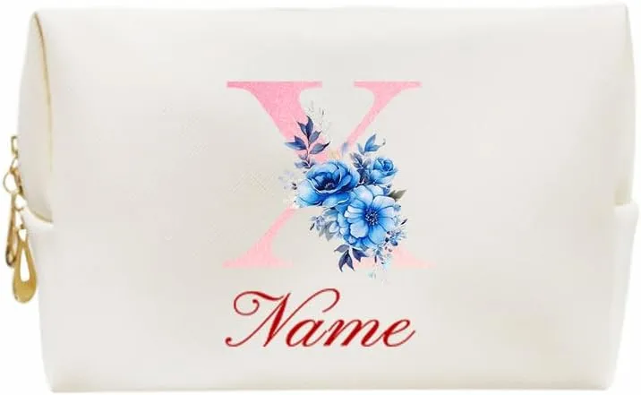 2-In-1 Initial Floral Monogram Personalized Name Jewelry Box and Makeup Bag Set Gift For Mother Bridesmaids Friends Teachers(pink-O)
