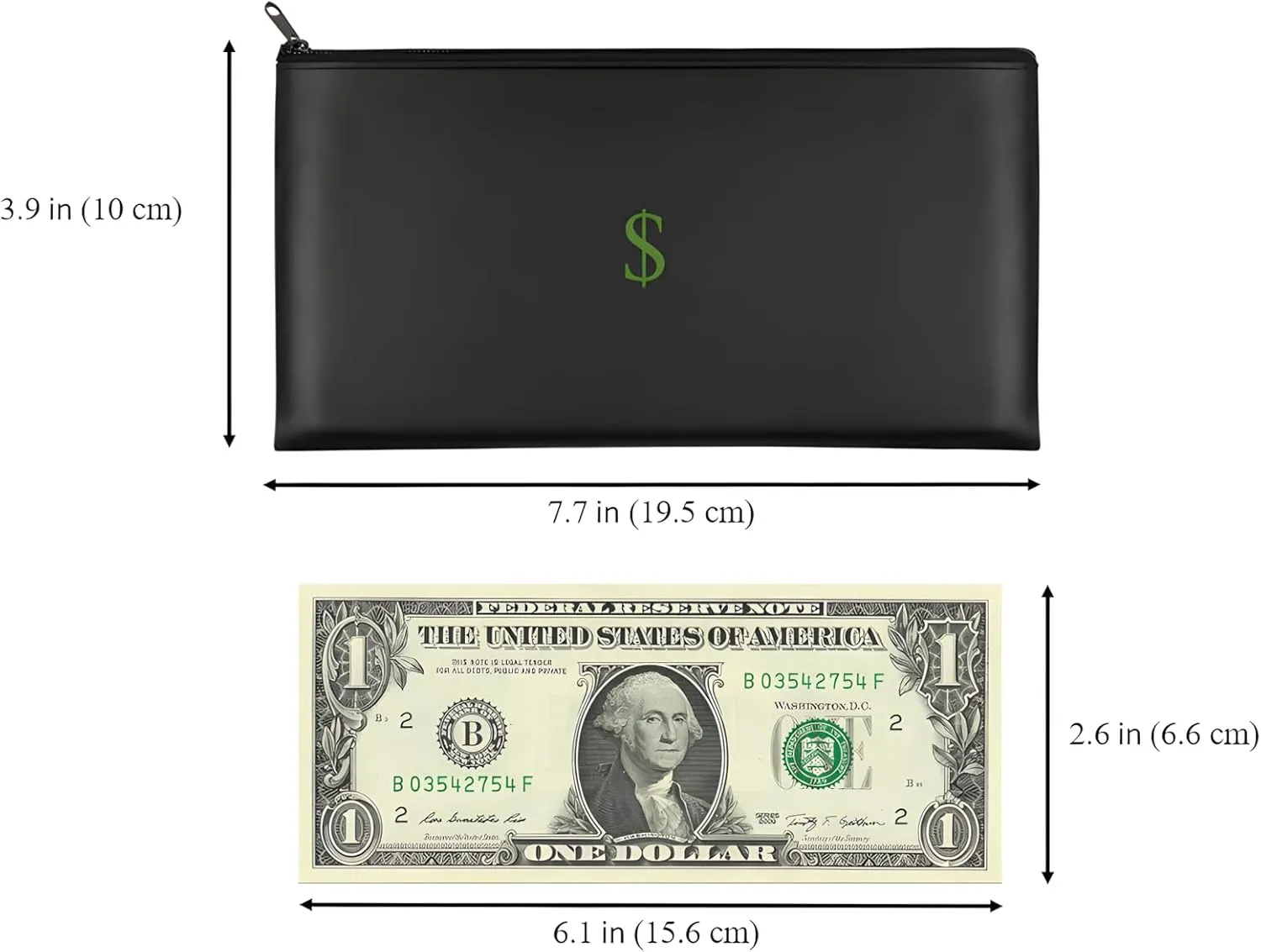 2 Pack Cash/Money Pouch/Bag Perfect Size, Waterproof, 7.7 in x 3.9 in, Travel Pouch/Bag with Cash Icon/Symbol/Dollar/$ Sign. Cash Organizer.