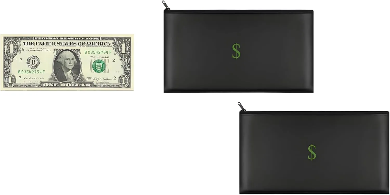 2 Pack Cash/Money Pouch/Bag Perfect Size, Waterproof, 7.7 in x 3.9 in, Travel Pouch/Bag with Cash Icon/Symbol/Dollar/$ Sign. Cash Organizer.