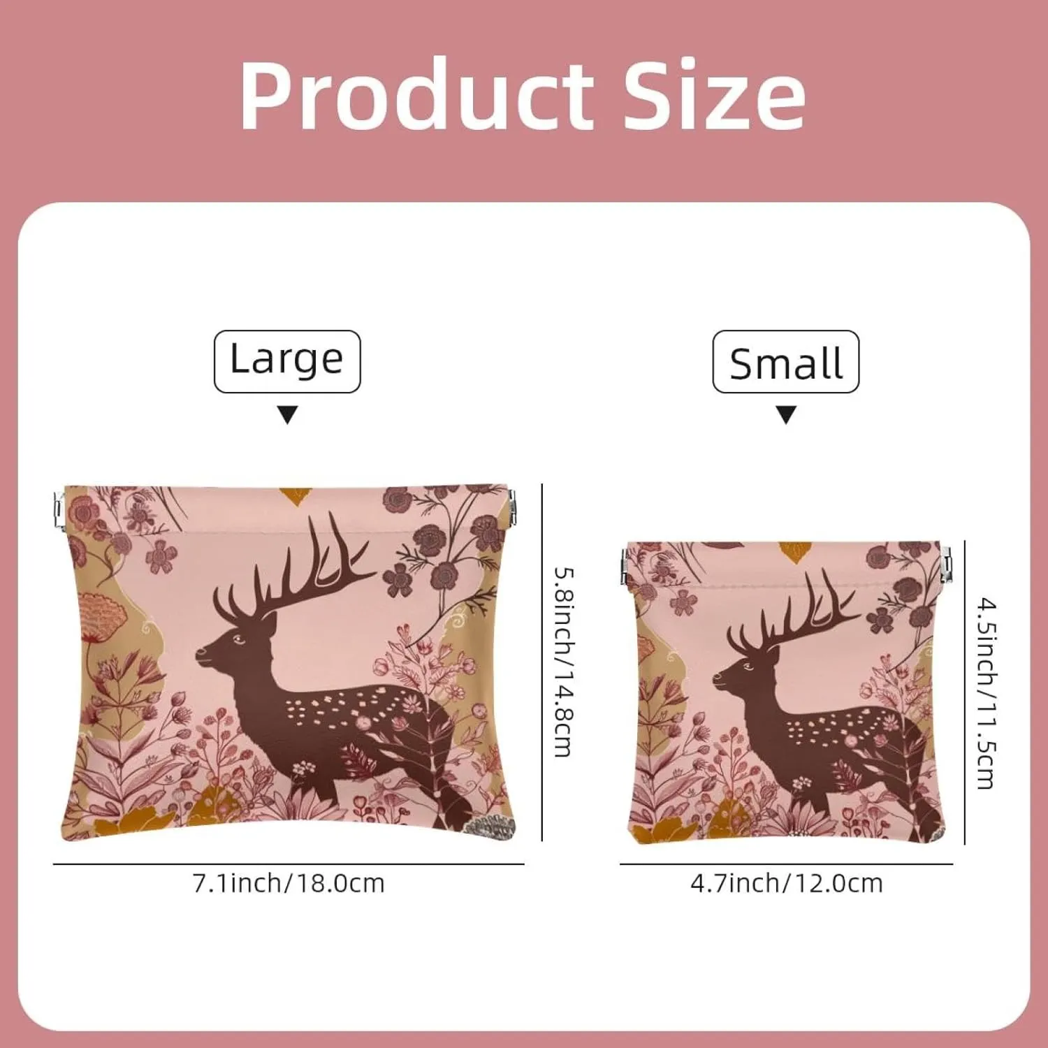 2 Pcs Faux Leather Makeup Bag for Purse, Small Makeup Pouch for Purse, Waterproof Mini Bag Purse, Travel Makeup Bag for Cosmetics Jewelry, Fall Floral Elk Artistic Modern