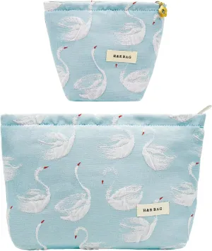 2 Pcs Makeup Bags, Large Cosmetic Bag Travel Toiletry Bag Organizer for Women, Embroidery Craft, Floral Makeup Bag Small Cosmetic Pouch Purse with Zipper Gifts for Girls Teen
