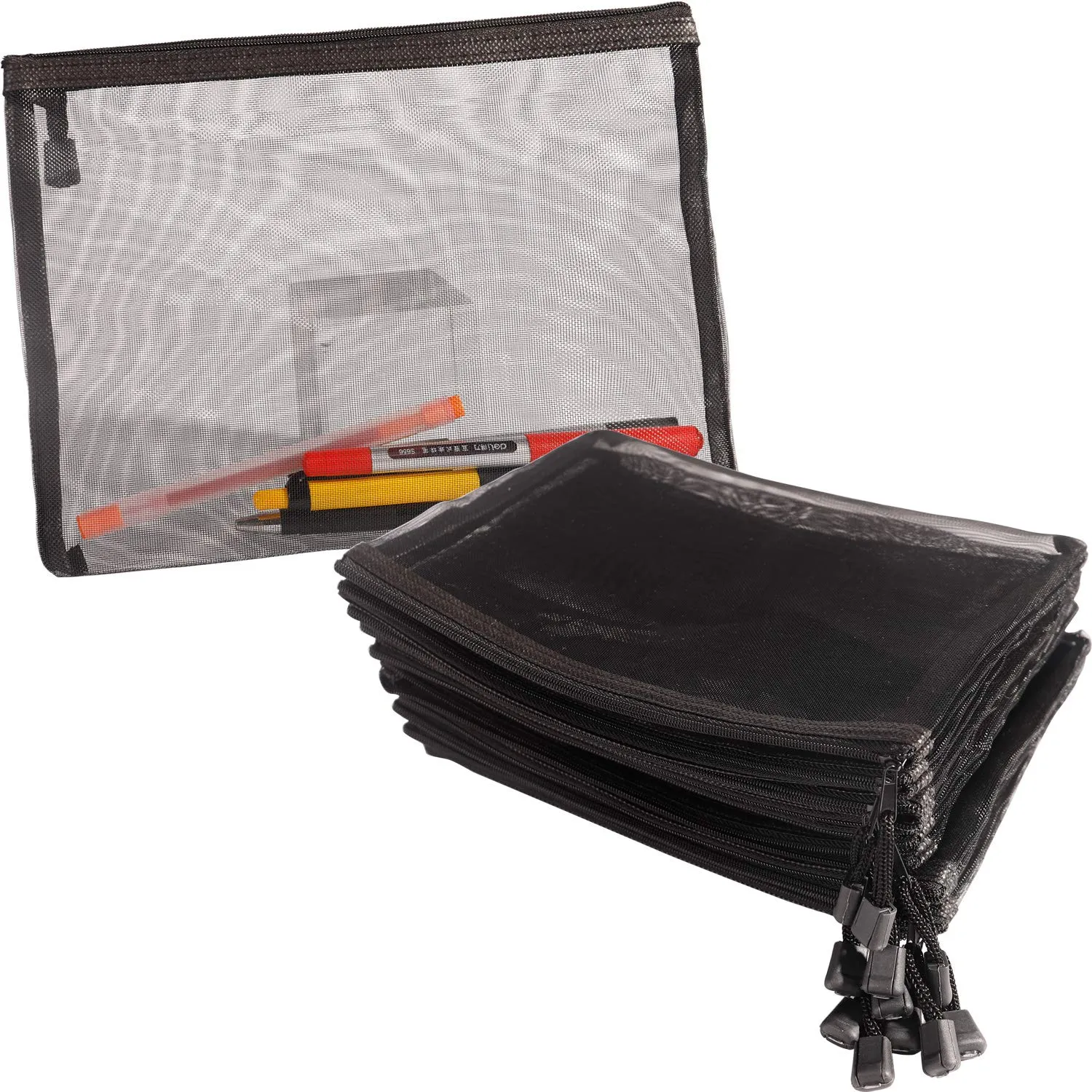 20 Pieces Black Mesh Bags Mesh Zipper Pouch Makeup Cosmetic Bag Pencil Pouch, 9.5 x 7.1 Inches
