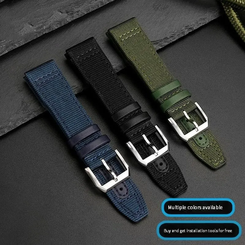 20mm 21mm 22mm Nylon Leather Watchband Fit for IWC Le Petit Prince Big Pilot TOP GUN IW3777 Black Sport Canvas Watch Strap