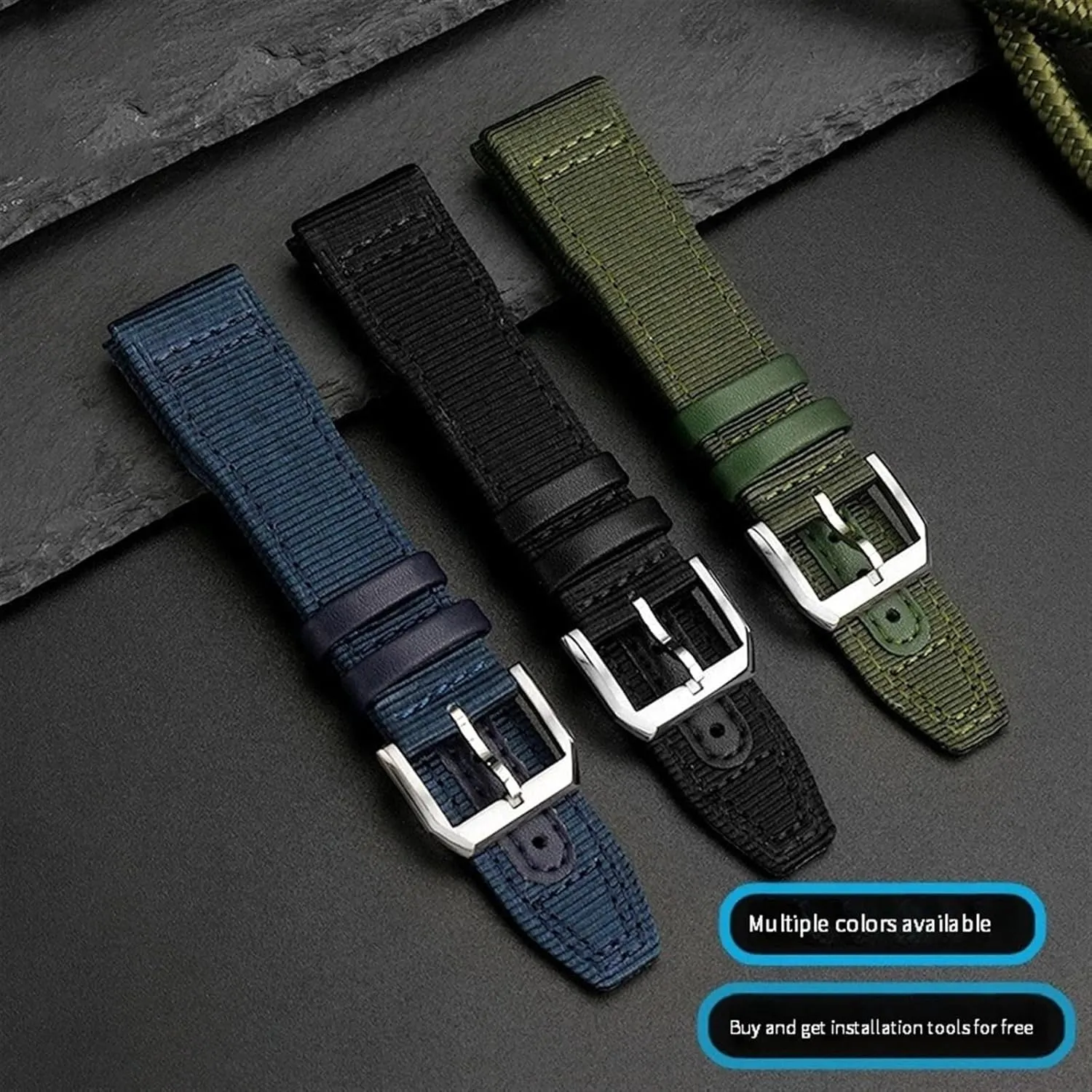 20mm 21mm 22mm Nylon Leather Watchband，For IWC Le Petit Prince Big Pilot IW3777 Black Sport Canvas Watch Strap