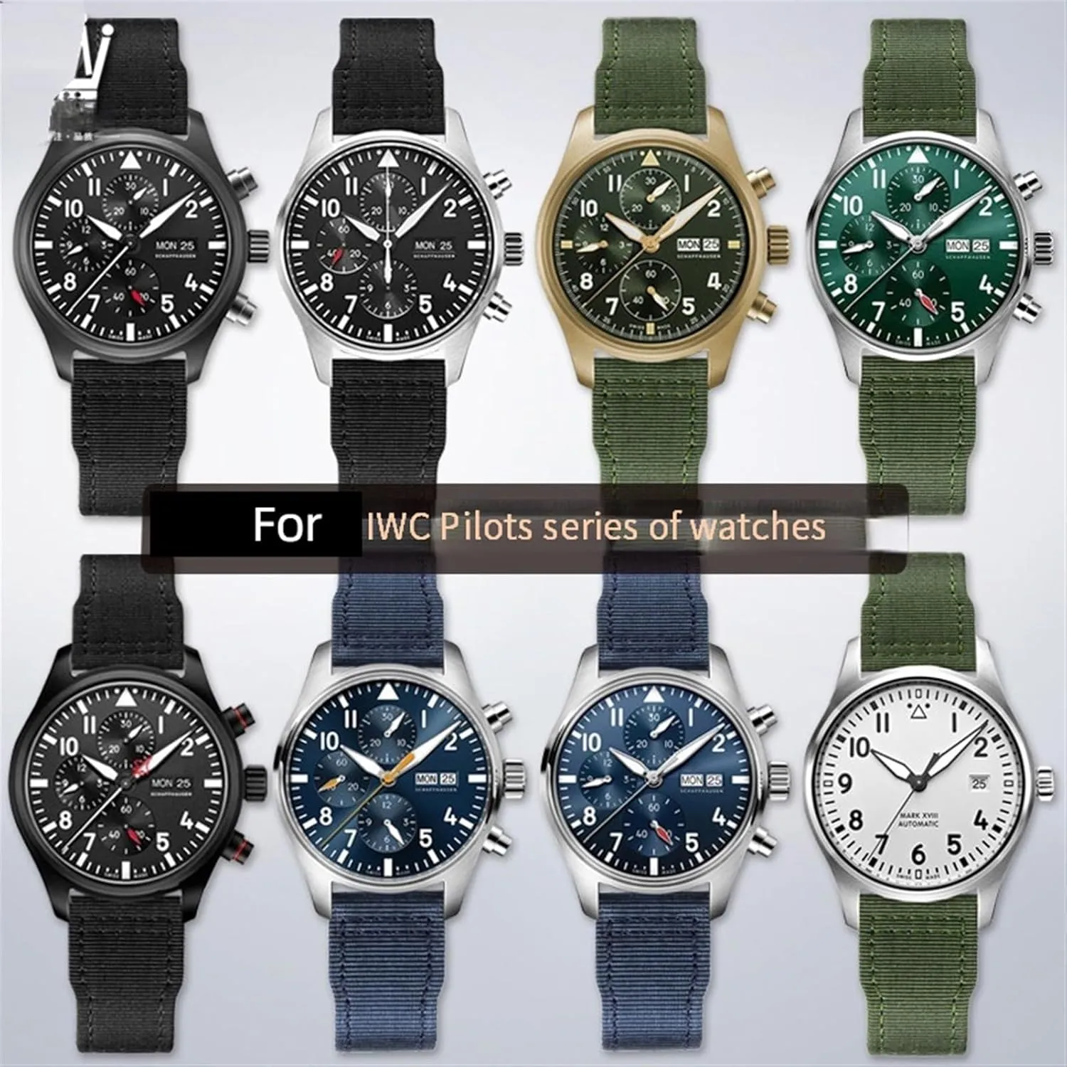 20mm 21mm 22mm Nylon Leather Watchband，For IWC Le Petit Prince Big Pilot IW3777 Black Sport Canvas Watch Strap