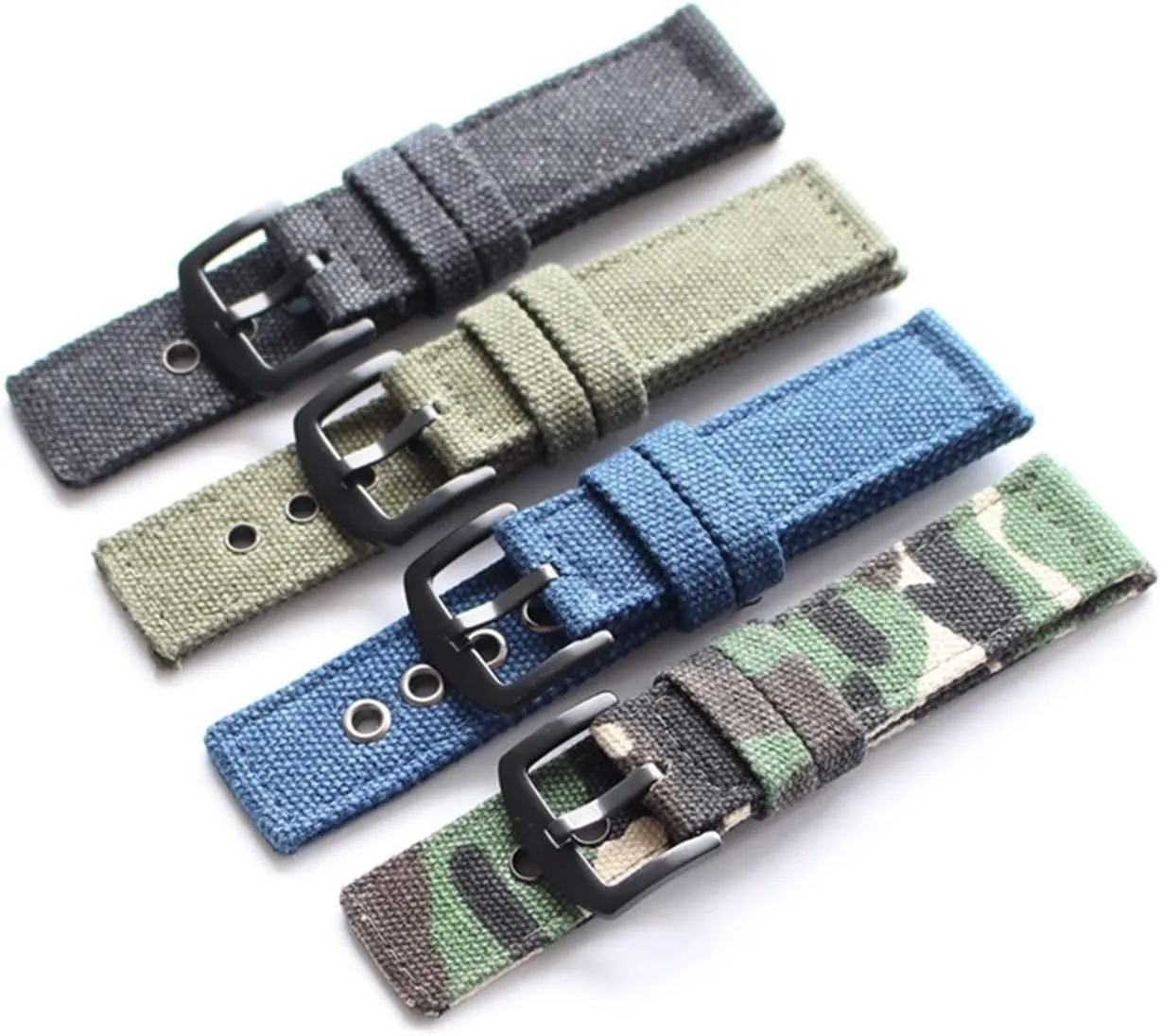 20mm 22mm 24mm Camo Blue Green Black Pure Canvas Watchbands Nylon Strap Compatible With Army Watch Hamilton Wristband Oris Bracelet
