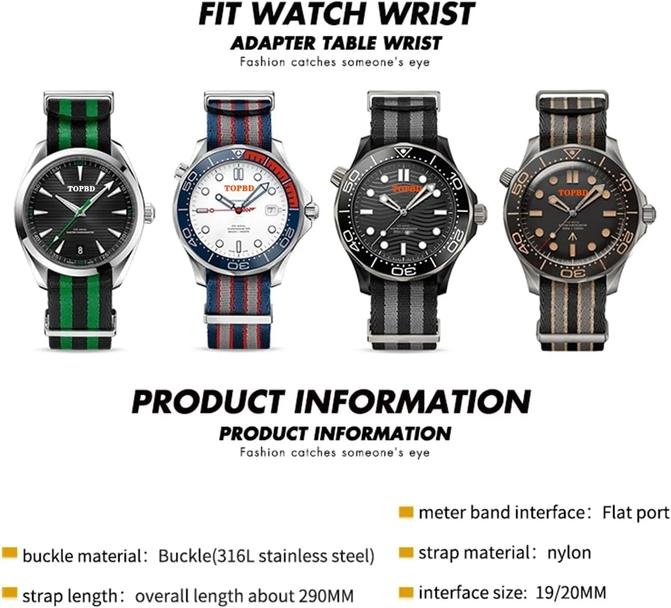 20mm High Density Nylon Strap WatchBand For Omega Seamaster 007 Moonswatch Commander Speedmaster 300 AT150 AQUA TERRA BeltSoft Canvas Fabric Strap Compatible 19/21 MM