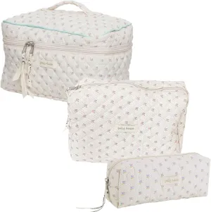 2/3 Pcs Cotton Quilted Makeup Bag Coquette Makeup Bag Quilted Cosmetic Pouch Floral Printed Cosmetic Pouch Coquette Athetic Floral Portable ry for Women Girls