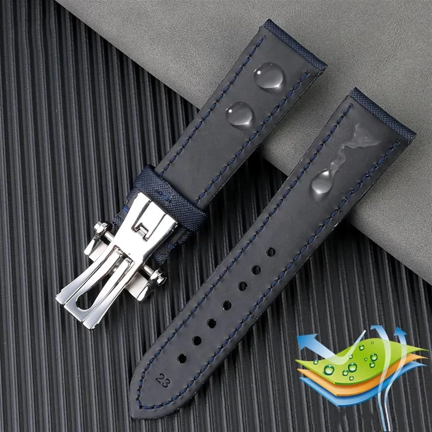 23mm High Density Nylon Watchband Special For Blancpain Fifty Fathoms 5000 5015 Strap Butterfly Buckle Wristband Canvas Leather Bottom Watch Strap