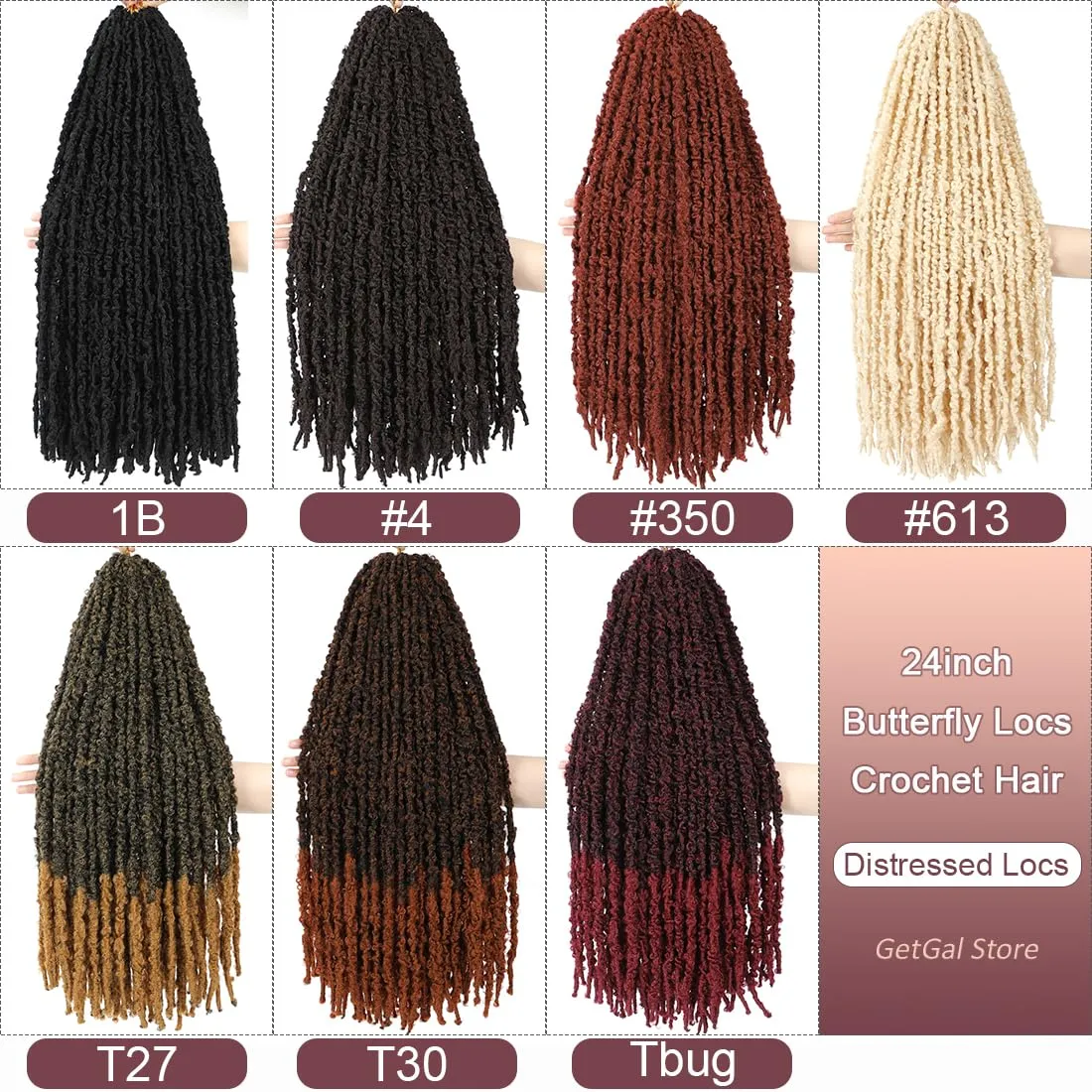 24 inch Butterfly Locs Crochet Hair Pre Looped Distressed Faux Locs Crochet Hair for Black Women 6 Packs Butterfly Soft Locs Natural Hair Extension(24inch,1B)
