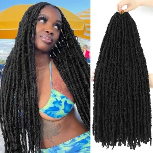 24 inch Butterfly Locs Crochet Hair Pre Looped Distressed Faux Locs Crochet Hair for Black Women 6 Packs Butterfly Soft Locs Natural Hair Extension(24inch,1B)