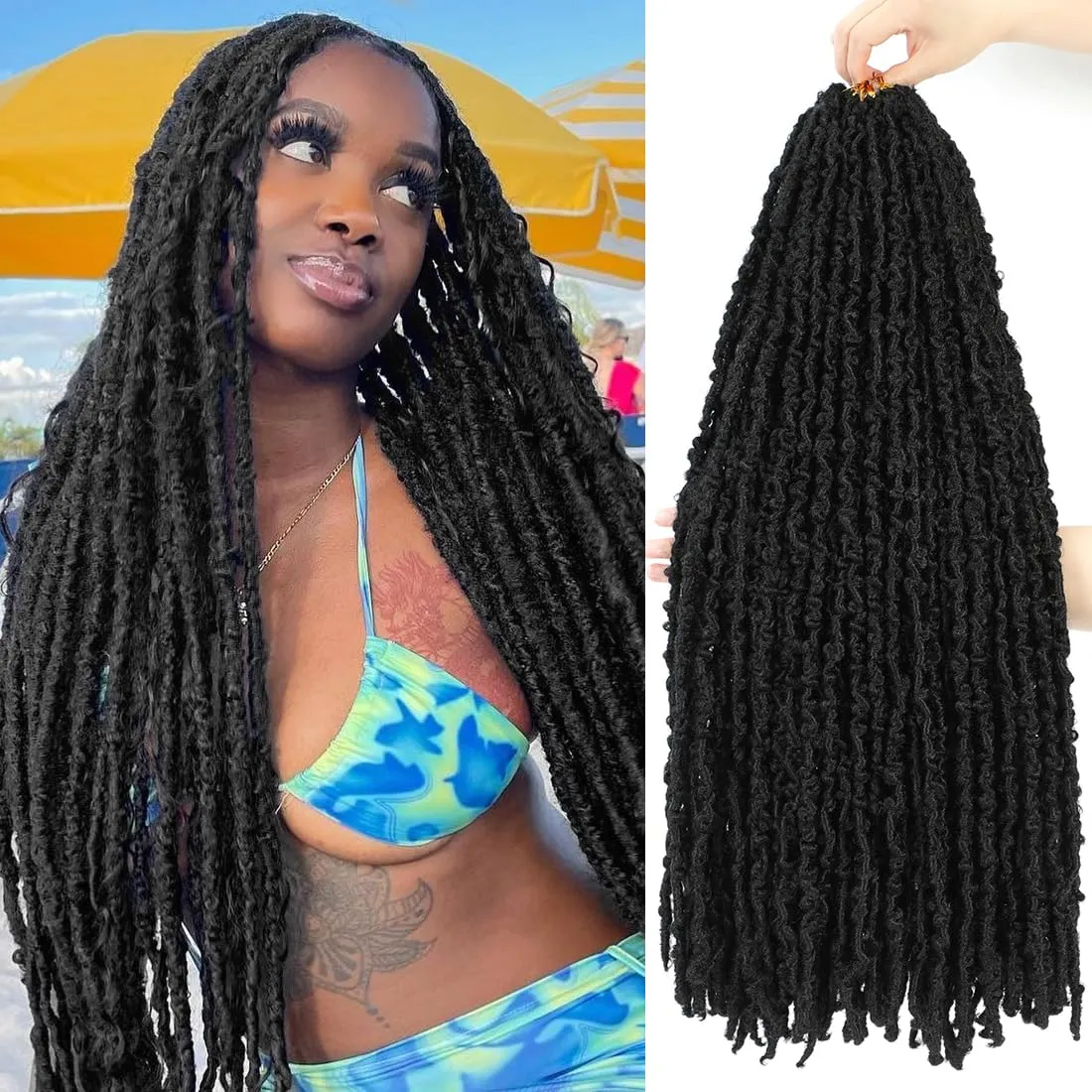 24 inch Butterfly Locs Crochet Hair Pre Looped Distressed Faux Locs Crochet Hair for Black Women 6 Packs Butterfly Soft Locs Natural Hair Extension(24inch,1B)