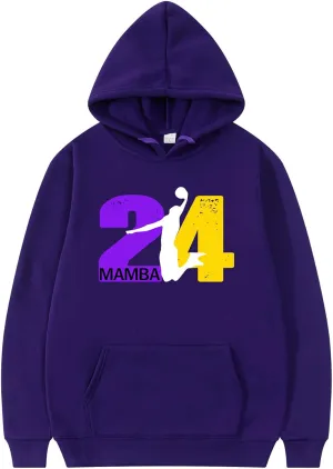 24 Mamba Hoodie Basketball Legend Graphic Sweatshirt US Standard Size Casual Long Sleeve Pullover with Bold Tribute Design