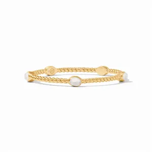 24K Yellow Gold Overlay ‘Naussau' Stone Bangle With Iridescent Clear Crystals