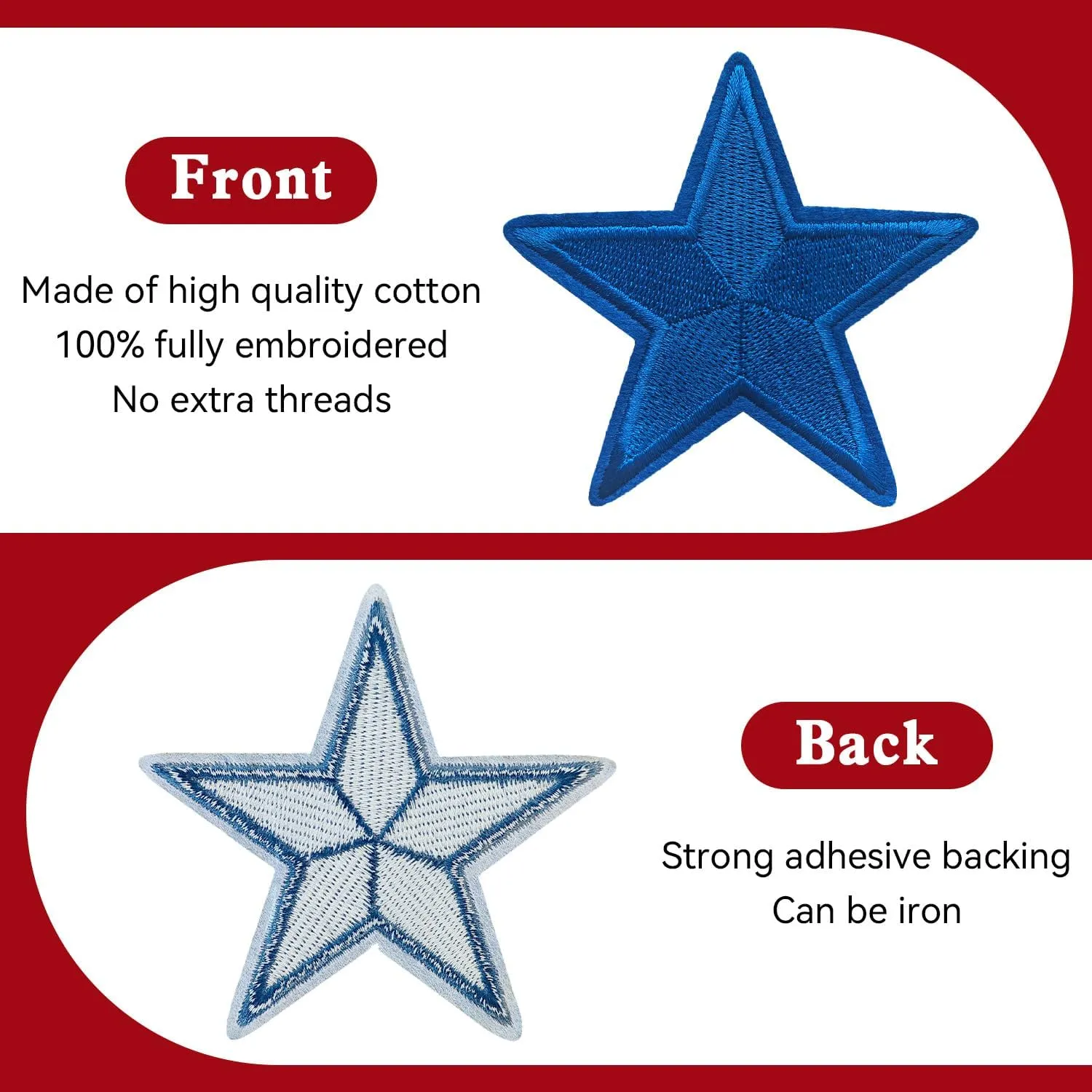 24PCS Star Iron on Patches - Star Decoration Embroidered Patches for DIY Crafts, Backpacks, Bags, Hats, Coats, Clothes - Blue
