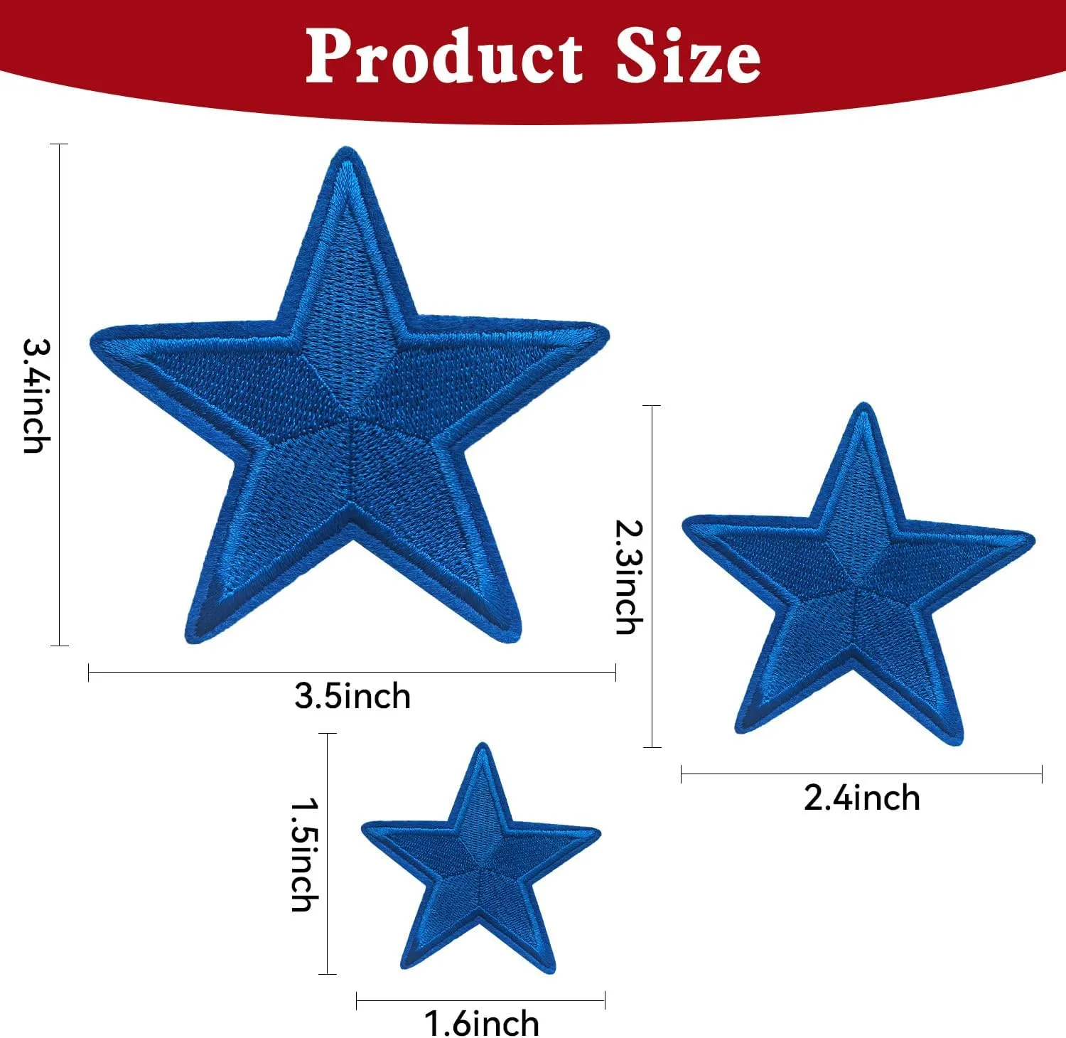 24PCS Star Iron on Patches - Star Decoration Embroidered Patches for DIY Crafts, Backpacks, Bags, Hats, Coats, Clothes - Blue