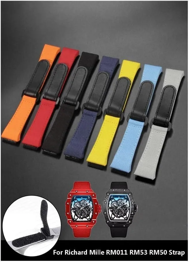 25mm-20mm Canvas Watchband Fit for Richard Mille RM011 RM53 RM50 Series Screw Style Men Watch Strap