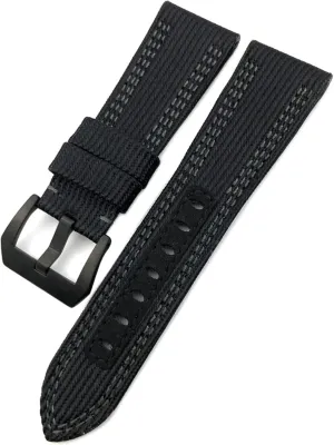 26mm Quality Nylon Canvas Cow Watch Strap Watchband for Panerai Pam985 Submersiblea Luminor Accessories Bracelet (Color : Black Black Clasp, Size : 26mm)