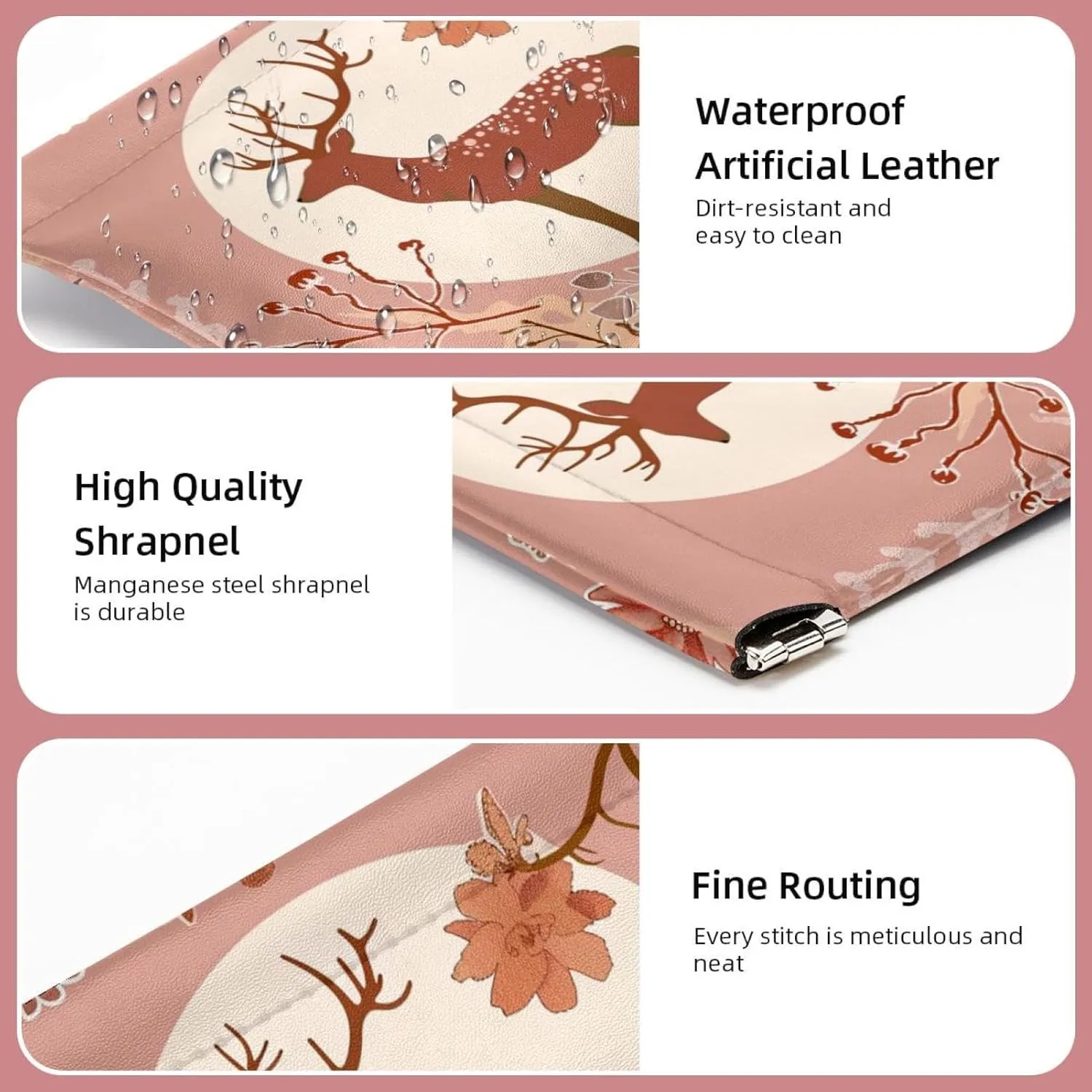 2Pcs Faux Leather Makeup Bag for Purse, Small Pouches for Purse, Mini Portable Cosmetic Bags for Women, Shrapnel Closure Jewelry Storage Bag, Fall Floral Elk Artistic Modern