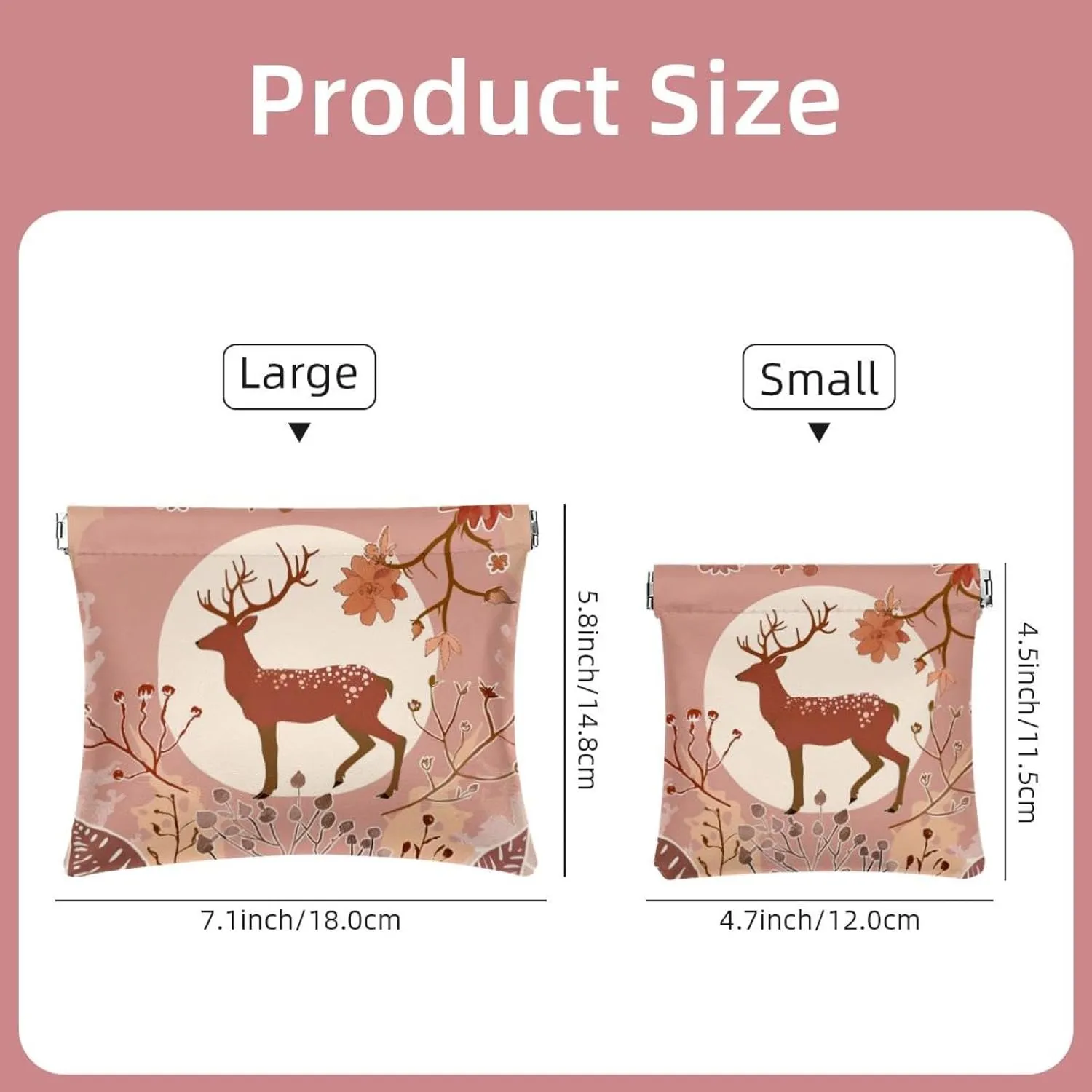 2Pcs Faux Leather Makeup Bag for Purse, Small Pouches for Purse, Mini Portable Cosmetic Bags for Women, Shrapnel Closure Jewelry Storage Bag, Fall Floral Elk Artistic Modern