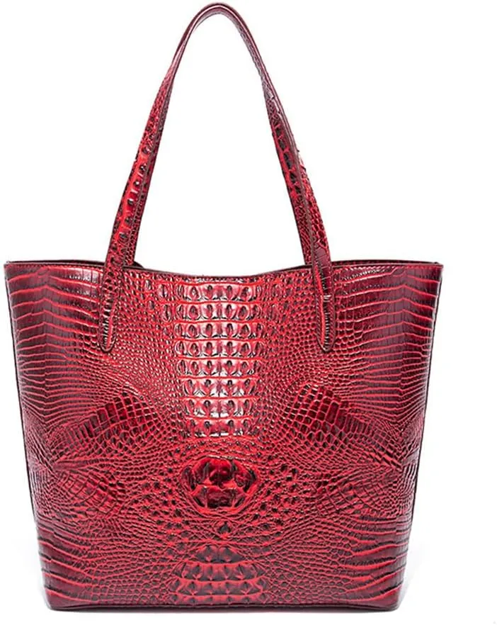2PCS Set Tote Handbag for Women Crocodile Print Shoulder Purse Leather Work Shopper Top-handle Bag with Clutch
