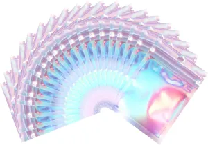 2x3 inch 100PCS Resealable Smell Proof Bags,Holographic Packaging Bags,Foil Pouch Baggies Clear Small Mylar Ziplock Bag for Jewelry,Candy,Food Storage,Business