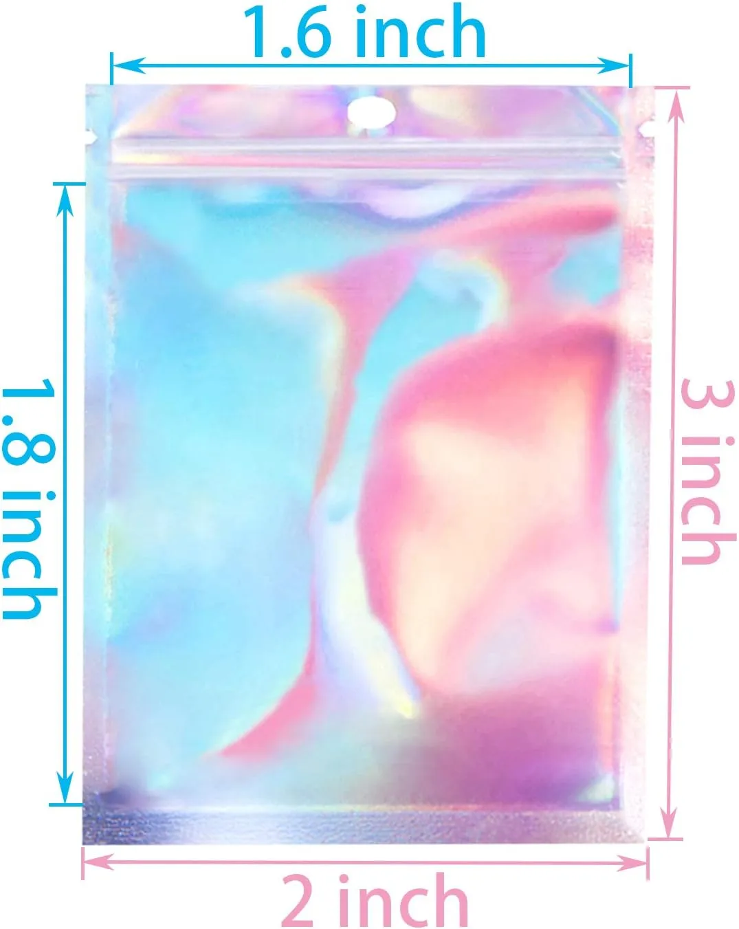 2x3 inch 100PCS Resealable Smell Proof Bags,Holographic Packaging Bags,Foil Pouch Baggies Clear Small Mylar Ziplock Bag for Jewelry,Candy,Food Storage,Business