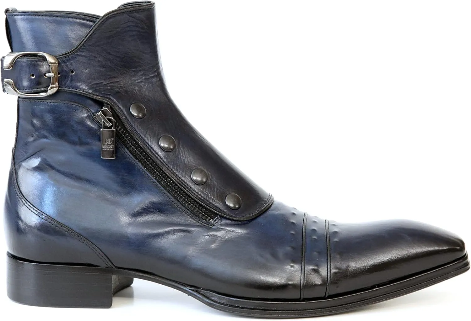 3206 Italian Cognac Crocodile Print Leather Ankle Boots with Zippers, Buttons & Buckle