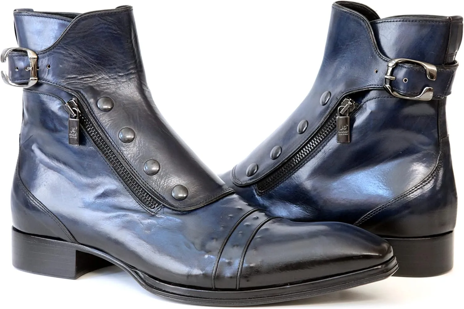 3206 Italian Cognac Crocodile Print Leather Ankle Boots with Zippers, Buttons & Buckle