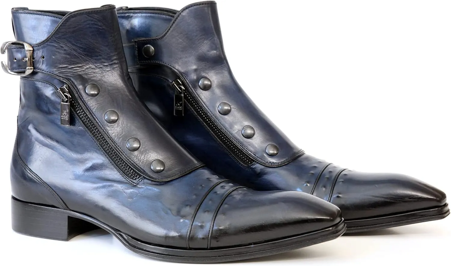 3206 Italian Cognac Crocodile Print Leather Ankle Boots with Zippers, Buttons & Buckle
