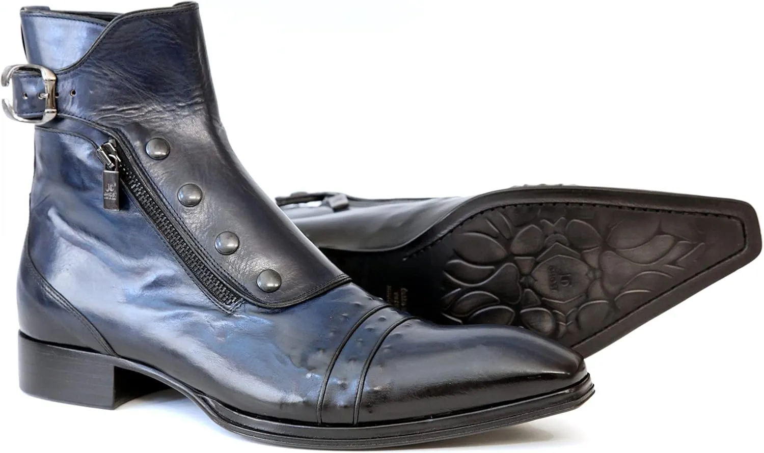 3206 Italian Cognac Crocodile Print Leather Ankle Boots with Zippers, Buttons & Buckle