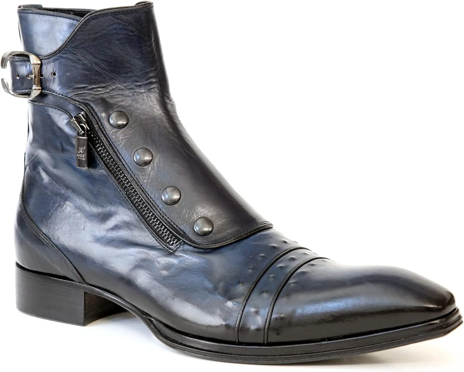 3206 Italian Cognac Crocodile Print Leather Ankle Boots with Zippers, Buttons & Buckle